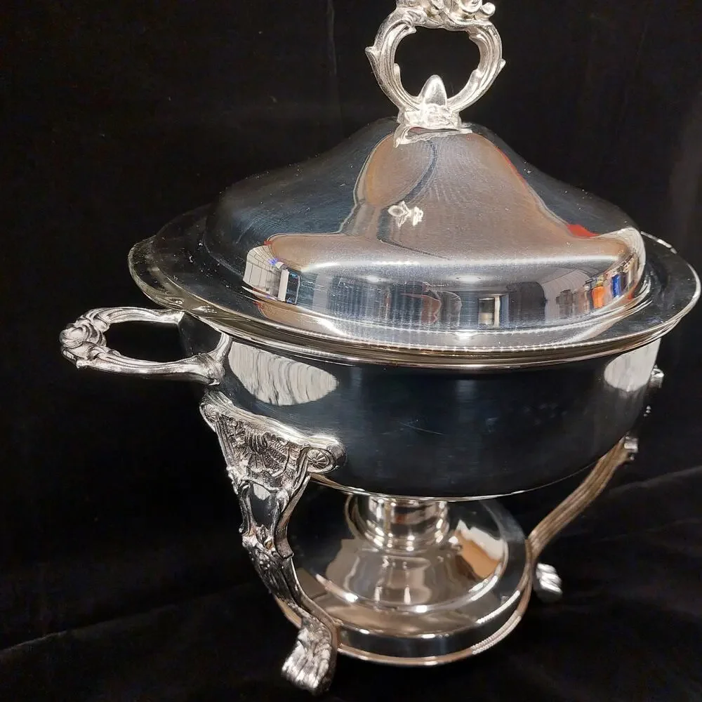 Vintage English Silver Mfg Corp Leonard Silver Plated Chafing Dish Buffet Warmer